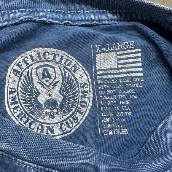 Affliction Mens Motor Club Graphic Tshirt XL Y2k Long Sleeve Blue Skull America - Picture 4 of 10